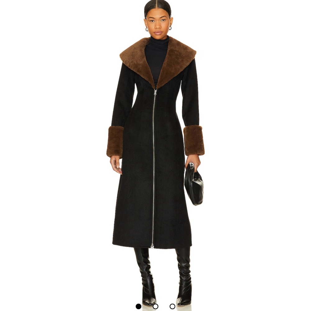 LPA Black Coat with Taupe Brown Faux fur Cuffs